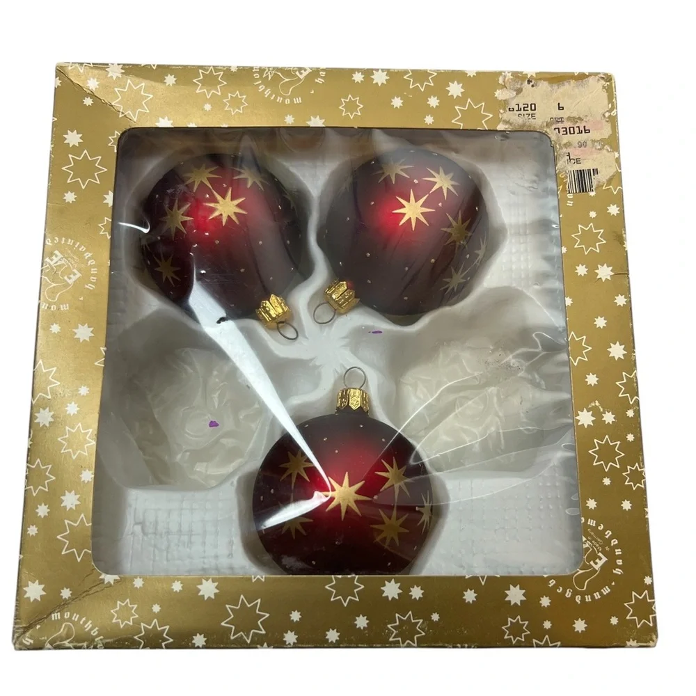 MOUTHBLOWN Handpainted Eve West Germany Christmas Ball Ornaments Burgundy Gold